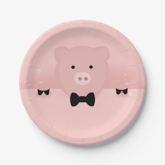 Whimsical Pink Pig Paper Plate (Front)