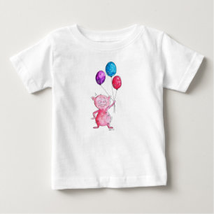 Whimsical Pink Pig with Balloons Baby T-Shirt