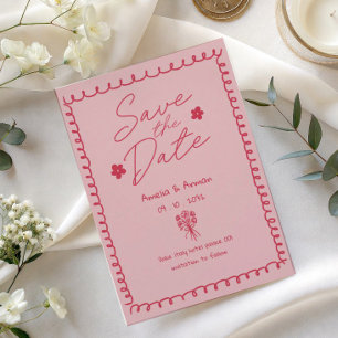 Whimsical Pink Pink Doodle Scribble save the date Invitation