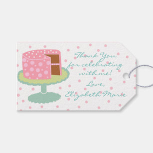 Whimsical Pink Polka Dot Birthday Cake - Thank You Gift Tags