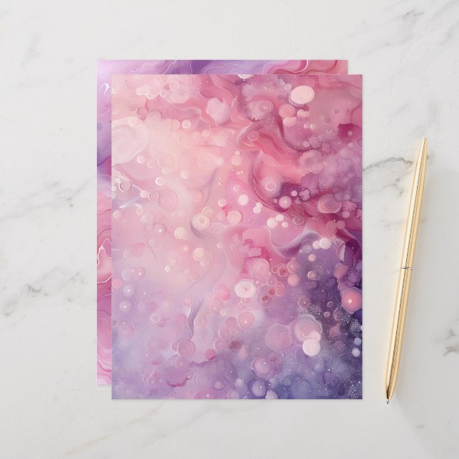 Whimsical Pink & Purple Background Scrapbook Paper (Front/Back In Situ)