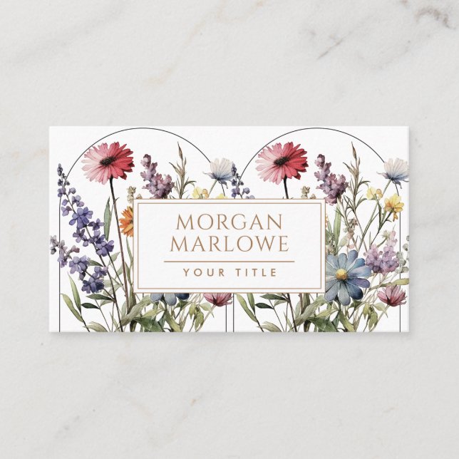Whimsical Pink Purple Cute Boho Floral Wildflowers Business Card (Front)