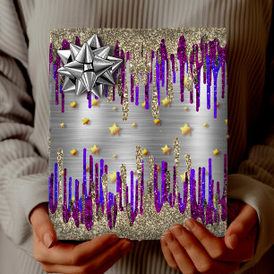 Whimsical pink purple Glitter gold drips Wrapping Paper