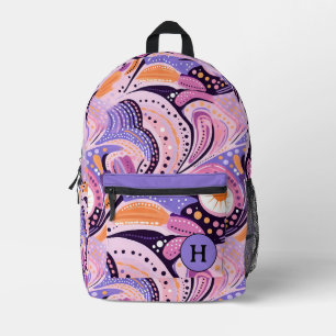 Whimsical Pink & Purple Monogram  Printed Backpack