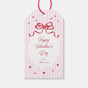 Whimsical Pink Red Bow Hearts Valentine's Day Gift Tags