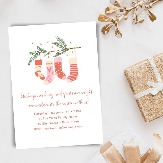 Whimsical Pink Red Cute Christmas Holiday Party Invitation (Creator Uploaded)