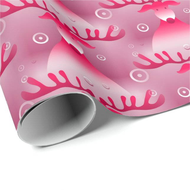Whimsical Pink Reindeer Christmas Pattern Wrapping Paper (Roll Corner)
