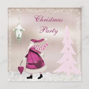 Whimsical Pink Retro Santa Christmas Party Invites