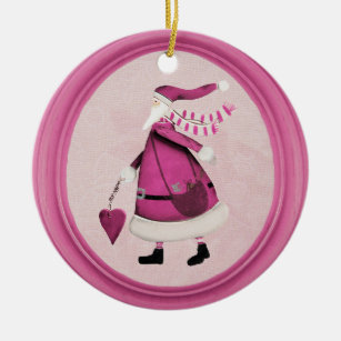 Whimsical Pink Retro Santa Ornament