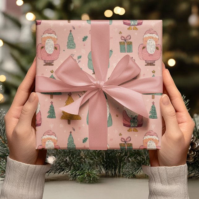 Whimsical Pink Santa Wrapping Paper (Creator Uploaded)