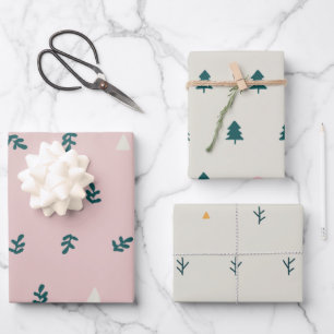 Whimsical Pink Scandinavian Christmas Botanical Wrapping Paper Sheet