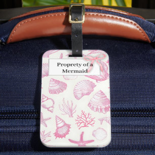 Whimsical Pink Seashell "Property of a Mermaid" Luggage Tag