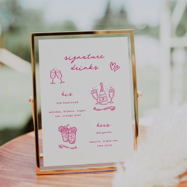 Whimsical Pink Signature Drinks Wedding Poster (Creator Uploaded)
