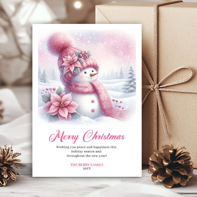 Whimsical pink snowman Christmas kids card digital (Whimsical pink snowman Christmas kids card digital edit)