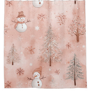 Whimsical Pink Snowman Christmas - Winter (1) Shower Curtain