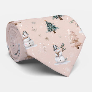 Whimsical Pink Snowman Christmas - Winter (2) Tie