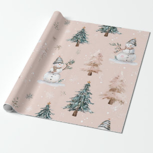 Whimsical Pink Snowman Christmas - Winter (2) Wrapping Paper