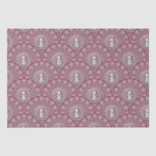 Whimsical Pink Snowman Mandala Art Deco Scallop Tissue Paper