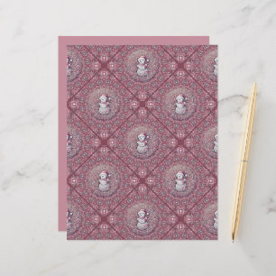 Whimsical Pink Snowman Mandala Geo Tile Scrapbook
