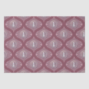 Whimsical Pink Snowman Mandala Retro Ogee Damask Tissue Paper