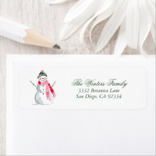 Whimsical Pink Snowman Watercolor Return Address Label