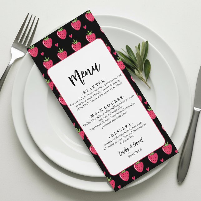 Whimsical Pink Strawberry Wedding Menu (Creator Uploaded)