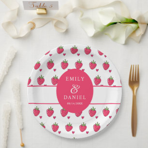 Whimsical Pink Strawberry Wedding Paper Plate