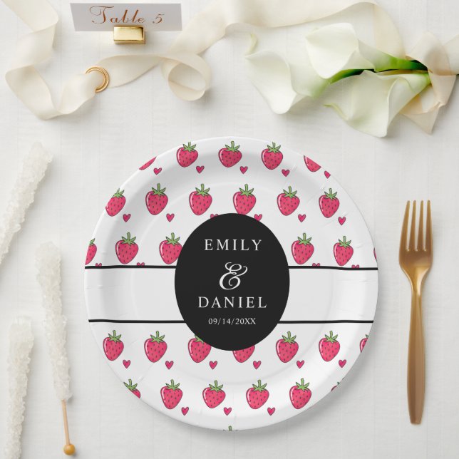 Whimsical Pink Strawberry Wedding Paper Plate (Wedding)