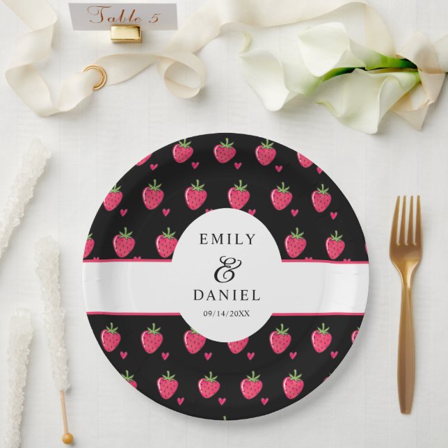 Whimsical Pink Strawberry Wedding Paper Plate (Wedding)
