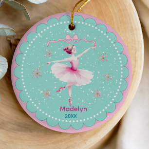 Whimsical Pink Sugar Plum Fairy Nutcracker Ceramic Ornament