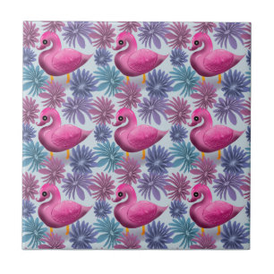Whimsical Pink Swan: Pastel Floral Dream Pattern Ceramic Tile