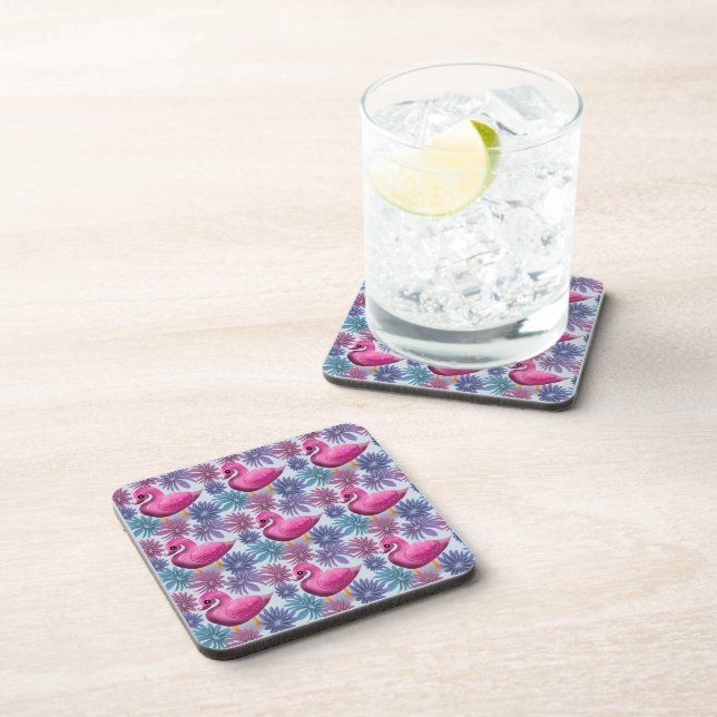 Whimsical Pink Swan: Pastel Floral Dream Pattern Coaster (Right Side)