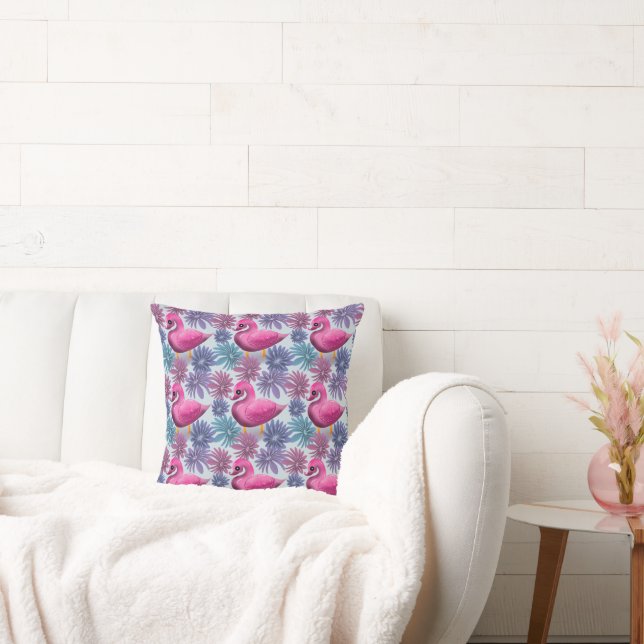Whimsical Pink Swan: Pastel Floral Dream Pattern Cushion (Couch)
