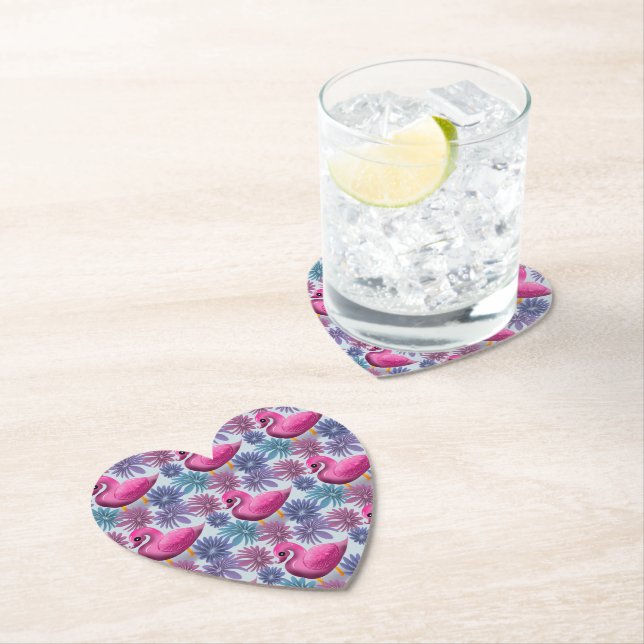 Whimsical Pink Swan: Pastel Floral Dream Pattern Paper Coaster (Insitu)