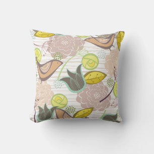 Whimsical Pink Sweet Birds Floral Garden Cushion P