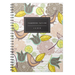 Whimsical Pink Sweet Birds Floral Garden Notebook