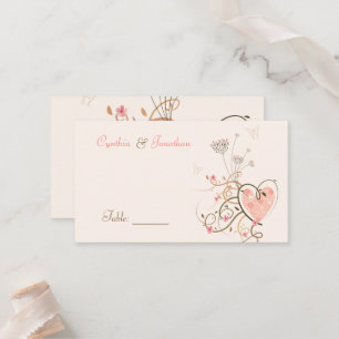 Whimsical Pink Sweet Heart Butterfly Swirl Wedding Place Card