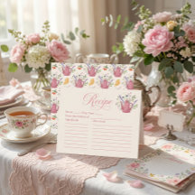 Whimsical Pink Teapot Bridal Shower Recipe Card