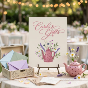 Whimsical Pink Teapot Wildflower Cards and Gifts Poster