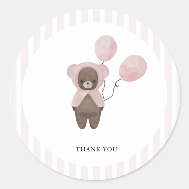 Whimsical pink teddy bear classic round sticker (Front)