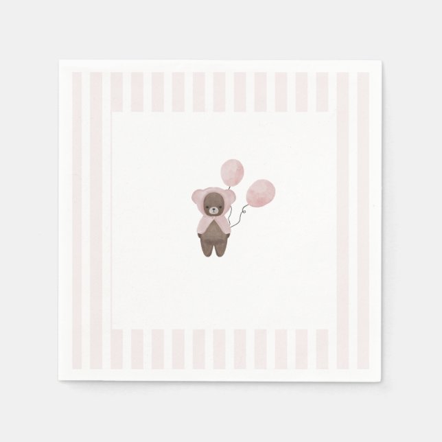 Whimsical pink teddy bear napkin (Front)