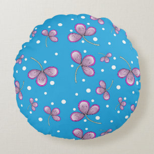 Whimsical Pink Three-Petal Round Throw Pillow