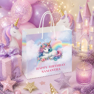 Whimsical Pink Unicorn Girl Birthday Gift Bag