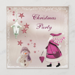 Whimsical Pink Vintage Retro Santa Party Invites