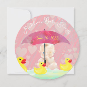 Whimsical Pink Vintage Umbrella Round Baby Shower Invitation