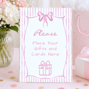 Whimsical Pink Watercolor Bow Stripe Baby Shower Pedestal Sign