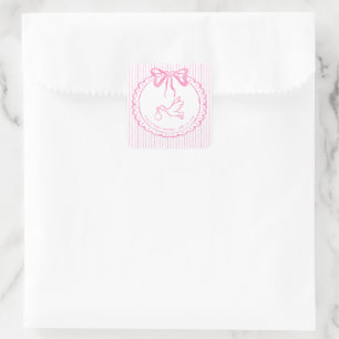 Whimsical Pink Watercolor Bow Stripe Baby Shower Square Sticker