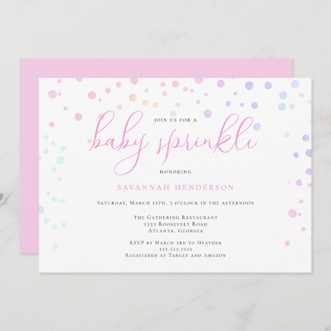Whimsical Pink Watercolor Confetti Baby Sprinkle Invitation (Front/Back)