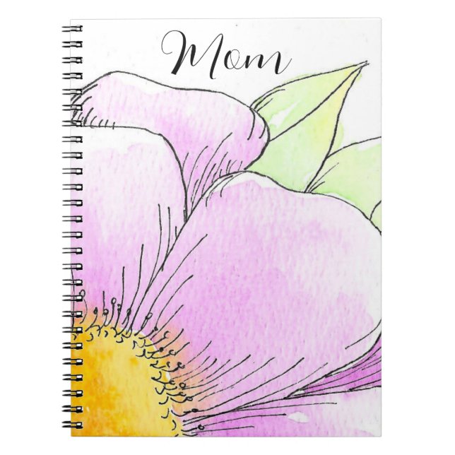 Whimsical Pink Watercolor Flower Notebook (Front)