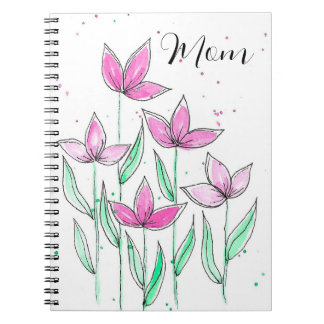 Whimsical Pink Watercolor Flowers Notebook